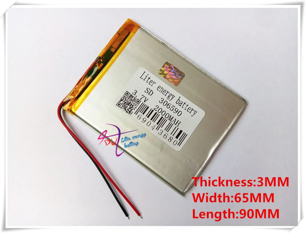 3.7V Liter energy battery polymerization lithium battery 306590 2000MAH mobile power handheld electronic book DIY