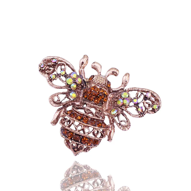 Vintage Red Bronze Plated Bee Brooch Rhinestone Crystal Pins With Yellow AB Color Stones Hot Sale Jewelry 2018 Item NO.: BH7036