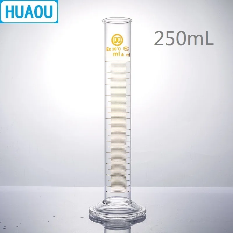 HUAOU 주둥이 및 눈금이 있는 측정 실린더, 유리 원형 베이스 실험실 화학 장비, 250mL