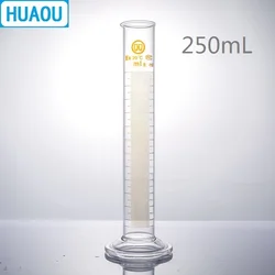 HUAOU-cilindro de medición con caño y graduación, equipo de laboratorio de química, Base redonda de vidrio, 250mL