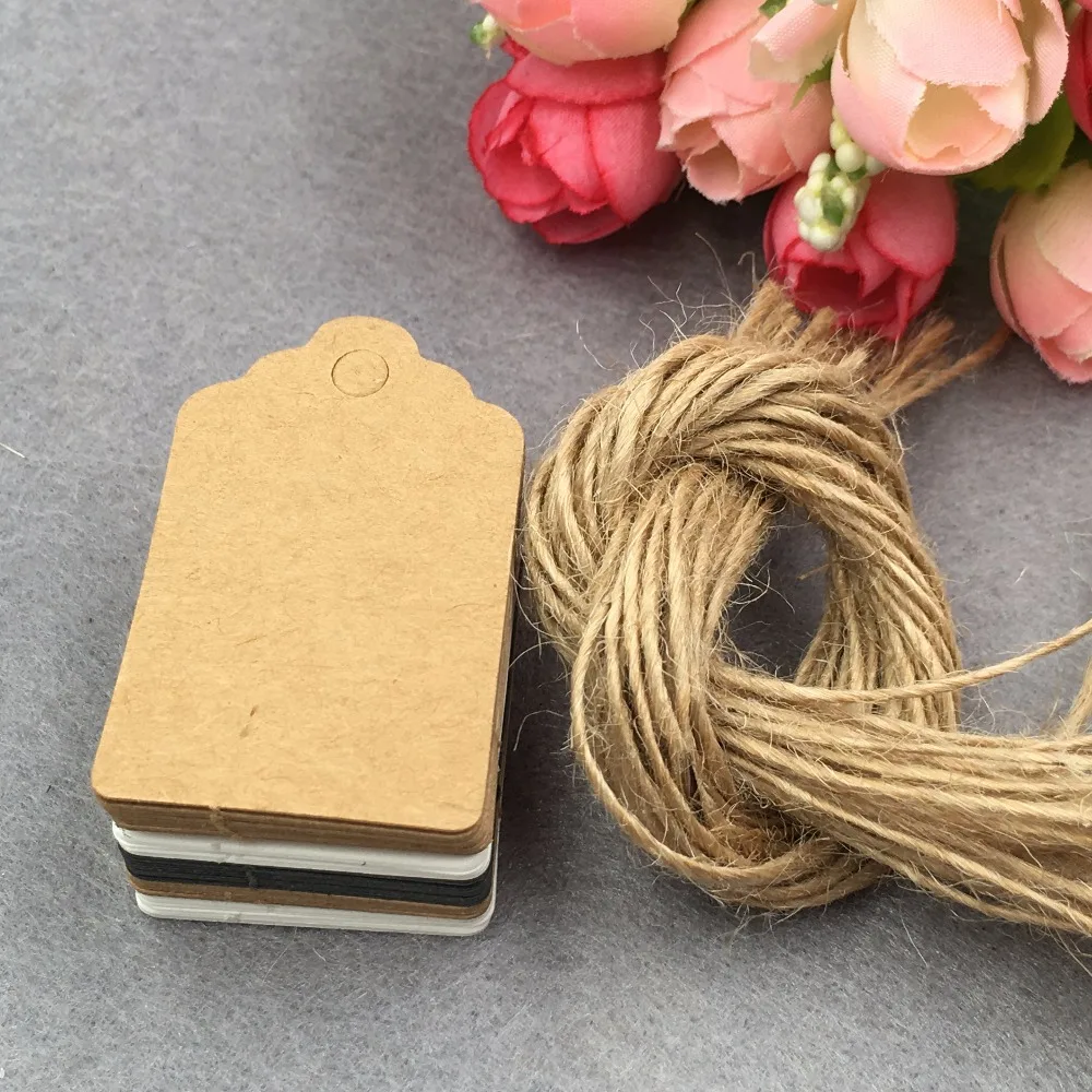 

5*3cm Kraft Paper Hang Tags/DIY Gift Tags/Price tag/jewelry cards/packing labels 1lot=200pcs blank tags with 200pcs strings