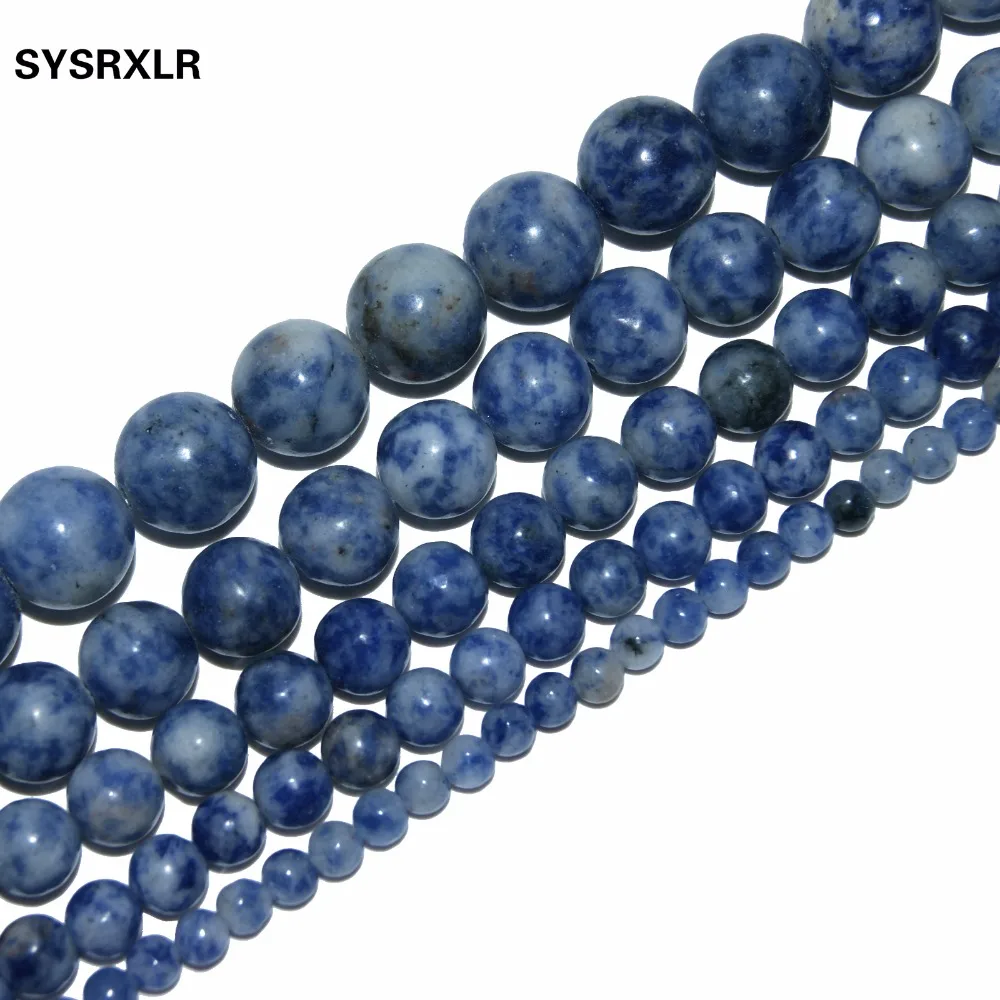 Natural Stone Beads White Dot Blue Veins Sodalite 4 6 8 10 12 MM Strand 15 \