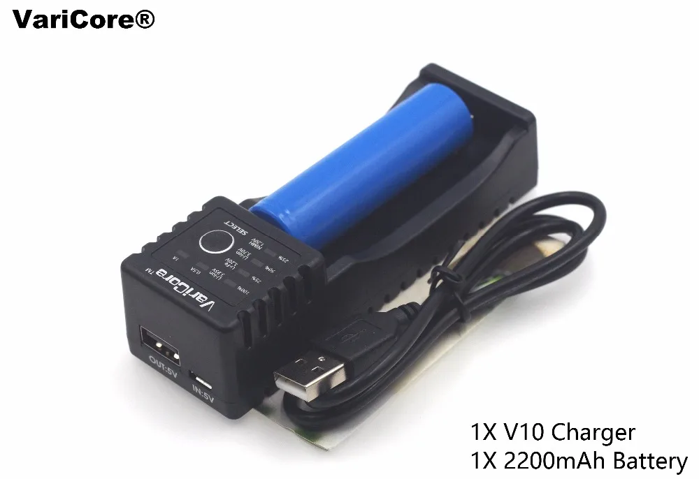1xVaricore V10 1.2V 3V 3.7V 4.25V 18650/26650/18350/16340/18500/AA AAA nimh caricabatterie agli ioni di litio 1x18650 batteria da 2200 mAh