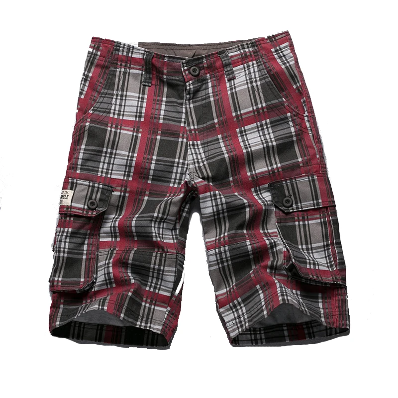 

2021 Summer 100% Cotton Plaid Casual Shorts Men High Quality Cargo Men Shorts Beach Male Shorts High quality Plus Size 36 38