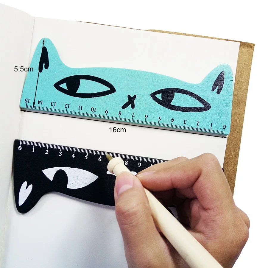 1 Pcs/lot 15cm Cartoon Wooden Cat Heads Straight Rule For School Office Supplies Children Stationery Gift