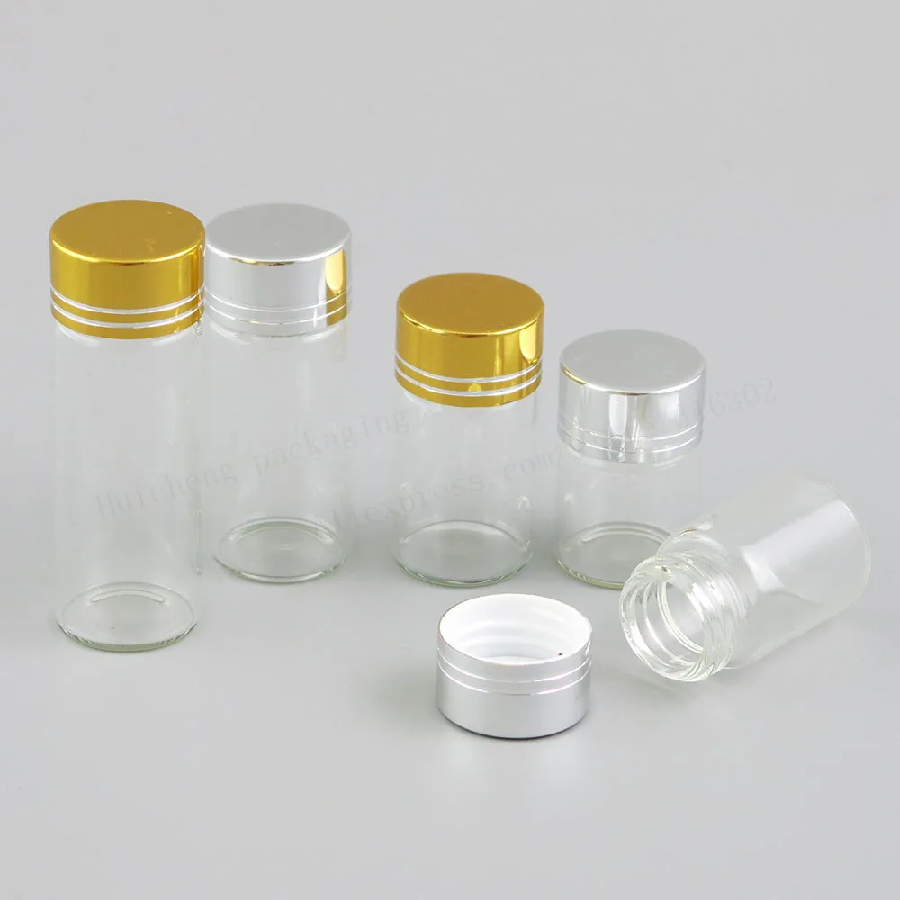 500 X 5ml 6ml 7ml 10m 14ml Clear Refillable Sample Glass Bottles with Gold Silver Aluminium Cap Small Transparent Glass Bottles