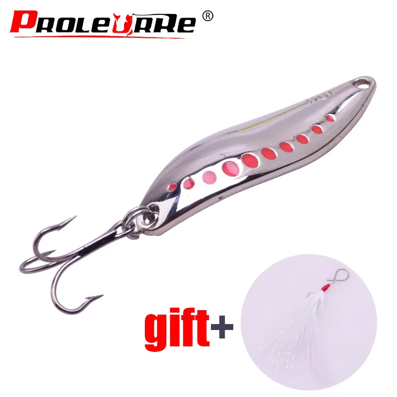 Metal Vib Leech Spinners Spoon Lures 10g 15g 20g Artificial Bait With Feather Hook Night Fishing Tackle for Bass Pike Perch