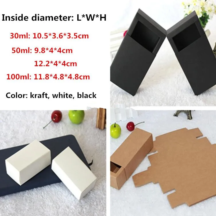 20pcs/lot 30ml/50ml/100ml White Black Kraft Paper Drawer Boxes for Essential Oil Bottles Dropper Bottle Jewelry Gift Packaging