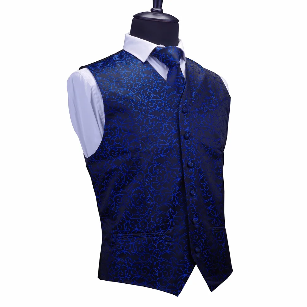 

GUSLESON Mens Floral Waistcoats Quality Men Vest & Necktie & Handkerchief Set Fit Slim Coletes Chaleco Hombre For Party Wedding