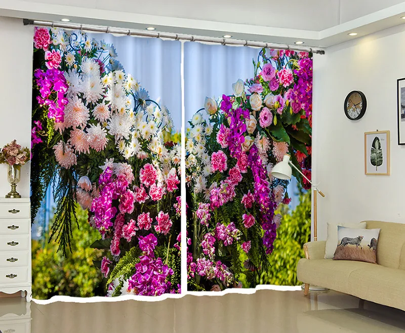 

violet Curtains for bedroom Luxury Blackout 3D window Curtain Living Room Flower Cortina Drapes Rideaux Customized pillowcase