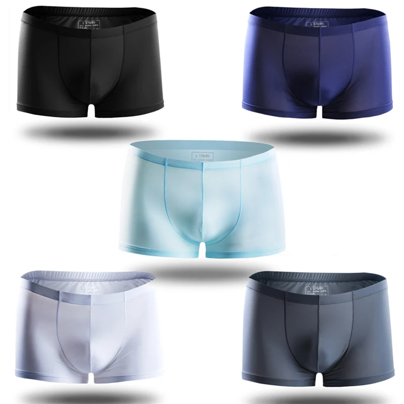 Men Boxer Shorts 5Color underpants ice silk sexy Calzoncillos Hombre Slips Ropa Interior Home Underwear man L XL XXL XXXL Boxers