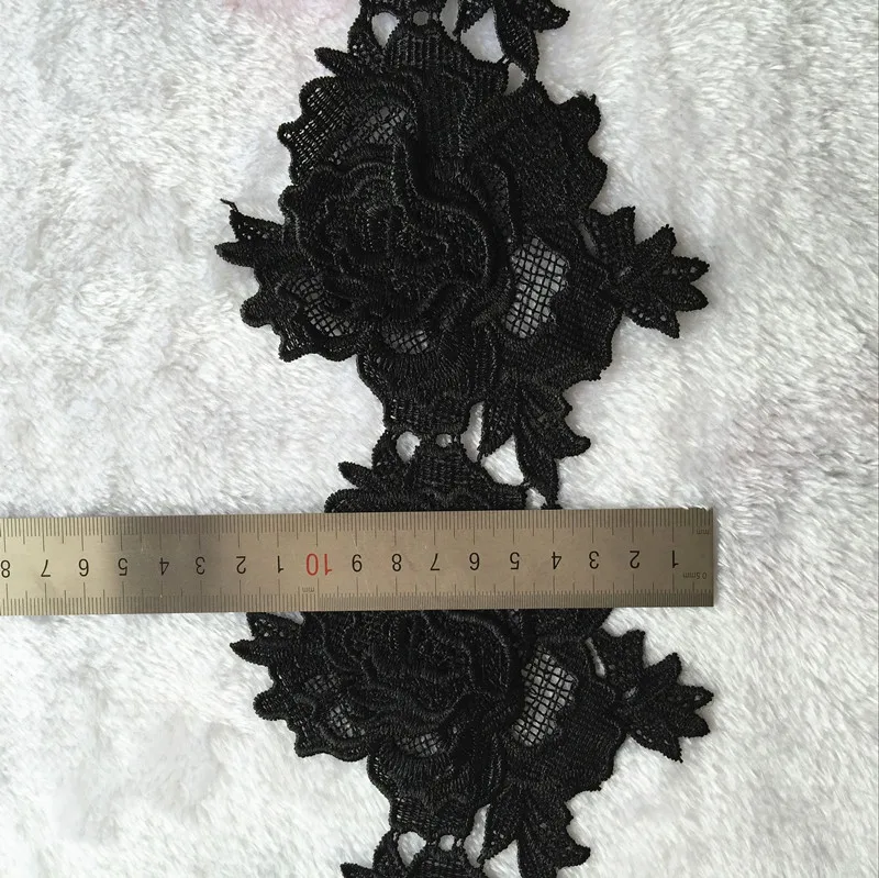 3Yards/lot White Beautiful Double Layer Stereo Black Lace Flower Patch Water Soluble Lace Skirts DIY Accessories Skirts RS750