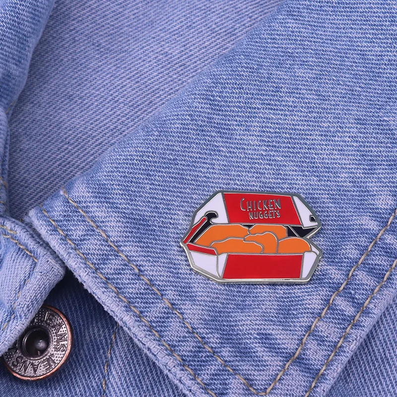 Chicken nuggets enamel pin fast food brooch funny foodie gift kids favorite pop jackets backpack accessory