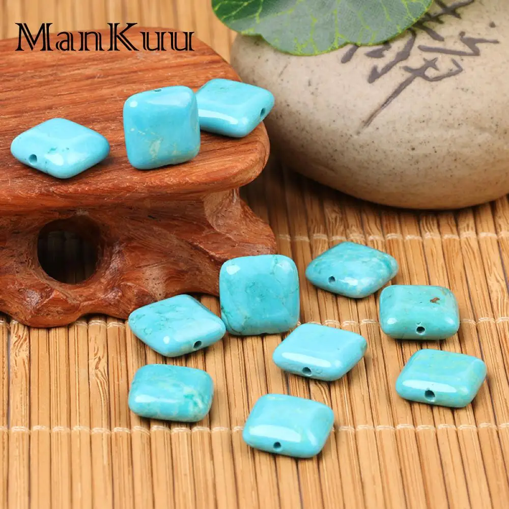 Mankuu 12mm Flat Square Turquoises Beads BlueTurquoises Stone Beads For Jewelry Making Wholesale Loose Beads 20pcs/Lot