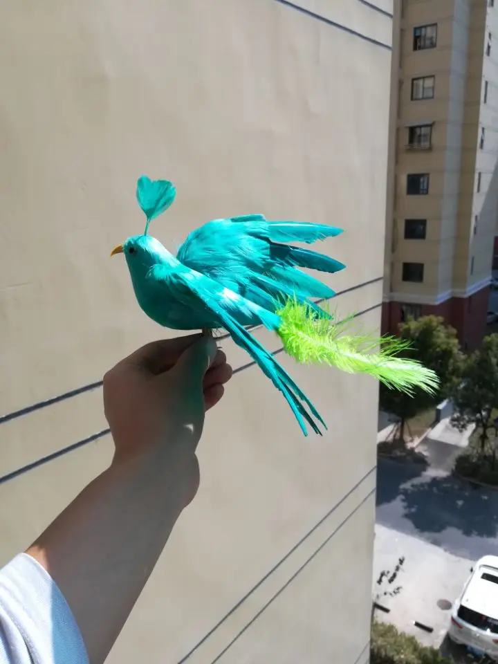 Plumas verdes de pájaro de la vida real, modelo de pájaro Phoenix de alrededor de 30x35cm, alas extensibles, accesorio de filmación de aves, Decoración, regalo h1088