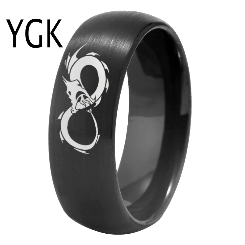 YGK Jewelry China Dragon Infinity Design Matte Black Dome Tungsten Rings Men's Bridegroom Wedding Engagement Anniversary Ring