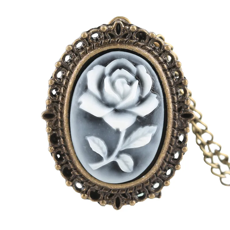 Pretty Flower Lady Necklace for Women Ladies Quartz Pocket Watch Girlfriends Girls Gifts Bronze Vintage Pendant Watches Chain