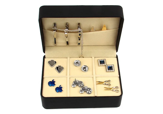 Free shipping brand new big Cufflinks Gift Box 6 pairs holder cufflinks tie clip set package 146mm*106mm*60mm PU coated