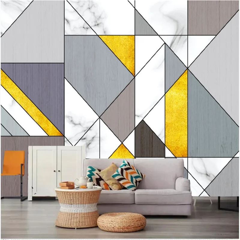 

Modern Minimalist Geometric Jazz White Marbled Gold Lines Background Wall Mural Wallpapers for Living Room Walls 3D Wall Paper