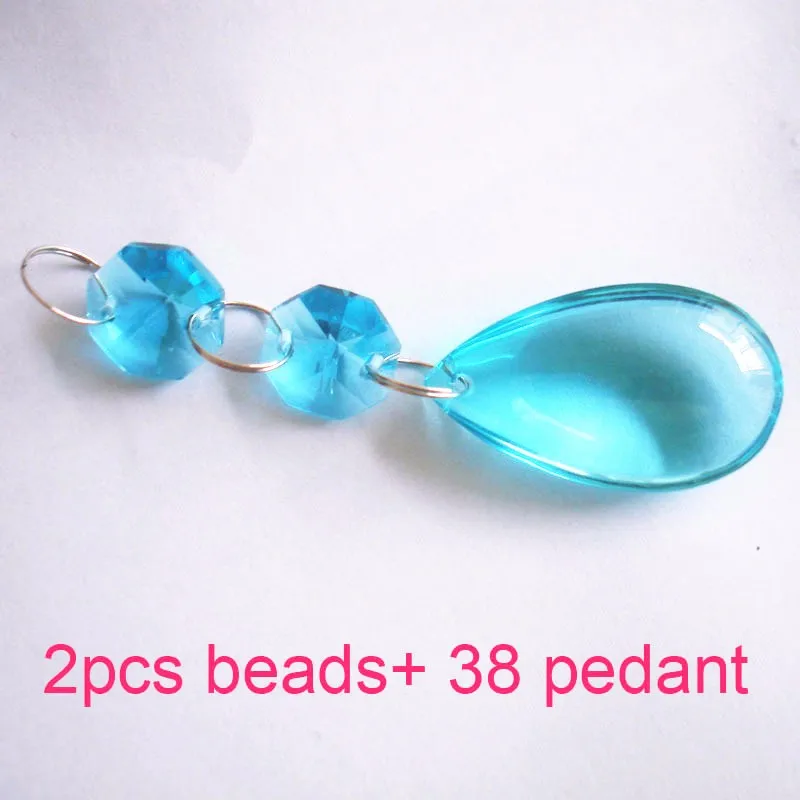 

30pcs/lot 38mm Crystal Waterdrop Aquamarine Glass Crystal Pendants Lighting Prisms Trimming Suncatcehers For Strand Garland