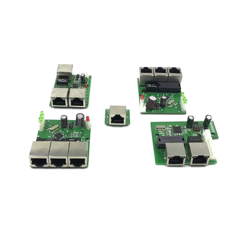 OEM 공장 직접 미니 고속 10 / 100mbps 3 포트 이더넷 네트워크 lan 허브 스위치 보드, 2 층 pcb 3 rj45 5V 12V 헤드 포트