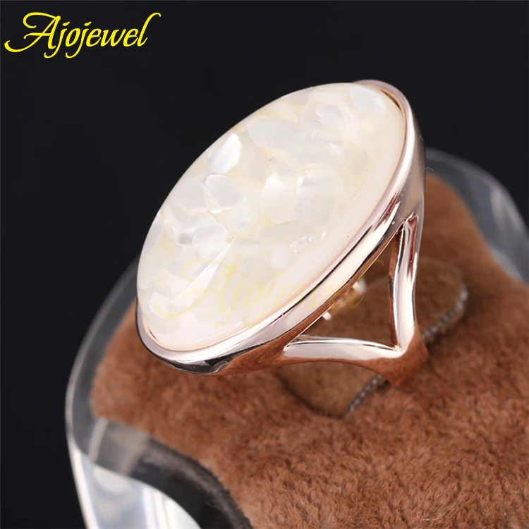 Ajojewel White Shell Single Stone Ring New Luxury Big Rings Golden Finger Jewelry Anillo