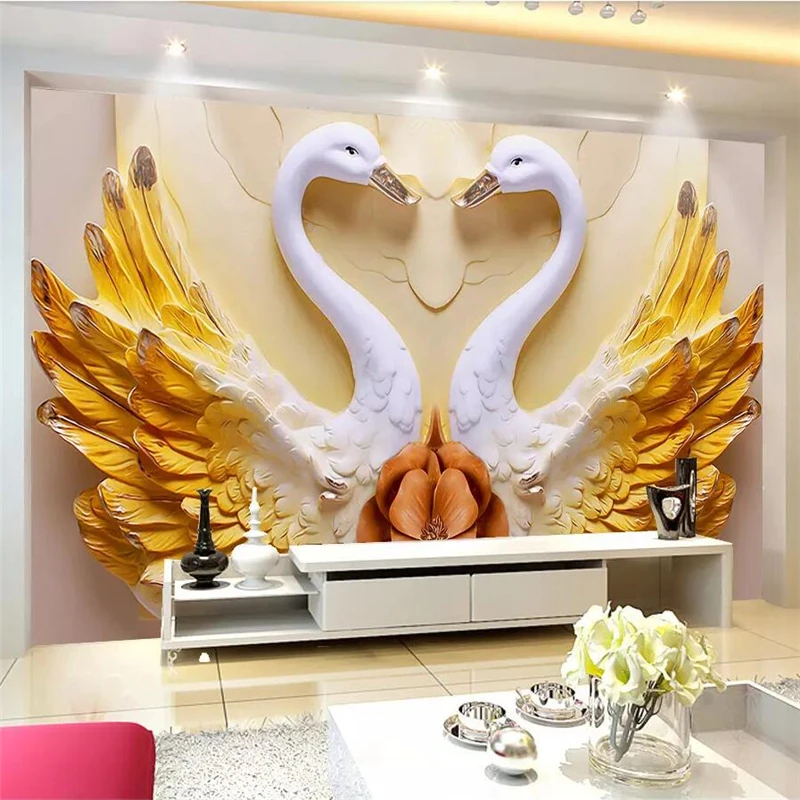 

beibehang Custom wallpaper 3d mural beautiful love theme wedding room background wall swan 8d embossed wallpaper papel de parede