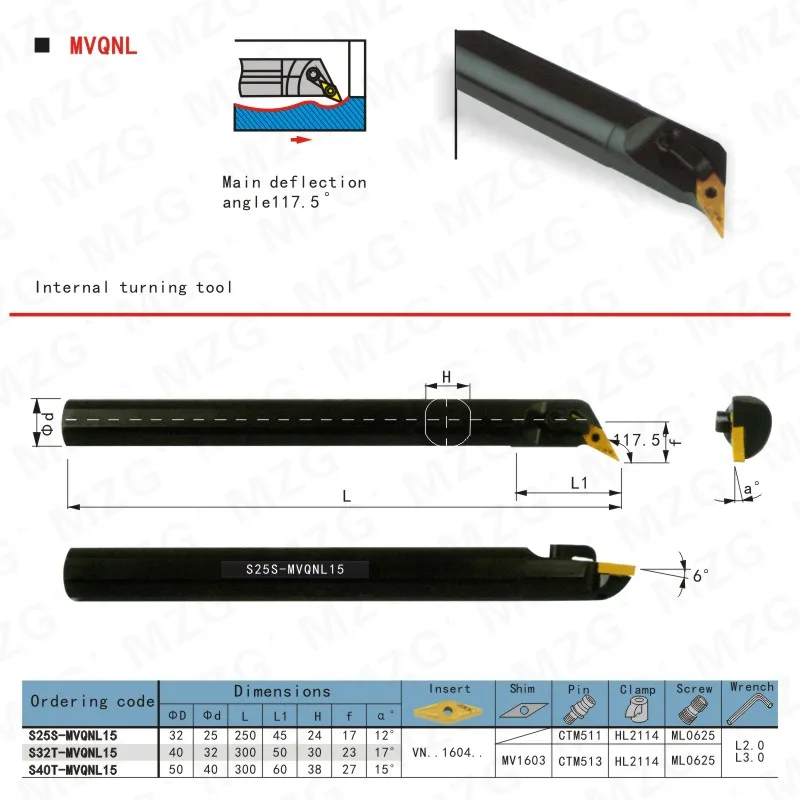 Mzg S20R-MVQNL16 20 Mm 25 Mm Balik Toolholder Menjepit Internal Karbida Sisipan Membosankan Pemegang Alat CNC Bubut Cutter Bar