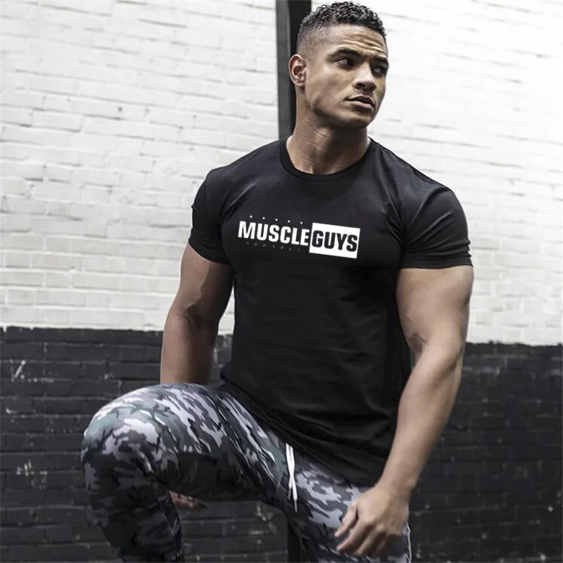 

Muscleguys 2023 новая брендовая одежда Плотная хлопковая Футболка мужская футболка для фитнеса Homme Gyms Футболка мужская летняя футболка для фитнеса