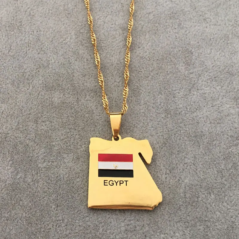 Egypt map national flag stainless steel pendant necklace , country map jewelry