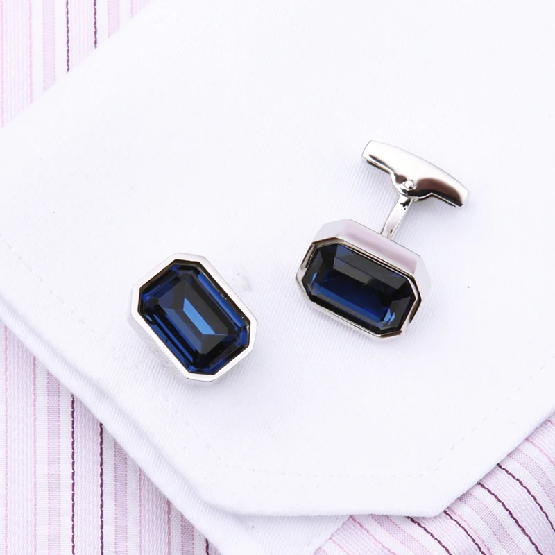 KFLK Jewelry shirt Fashion cufflink for mens Brand Blue Crystal Cuff link Luxury Wedding Groom Button High Quality guests