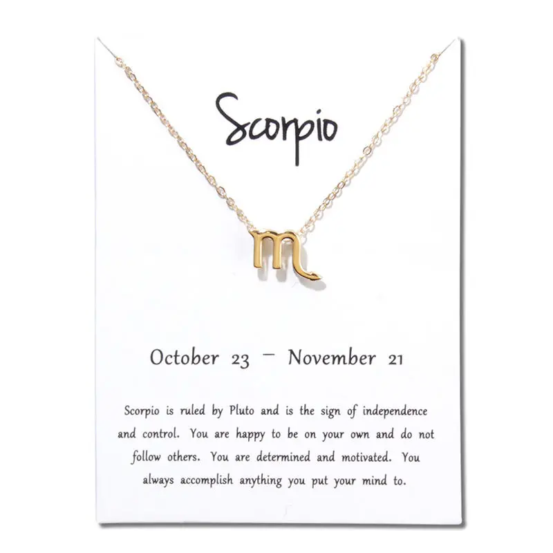 Fashion Scorpio 12 Constellations Necklace Pendant Aries Pisces Virgo Libra Capricorn Birthday Gift With White Card Necklaces