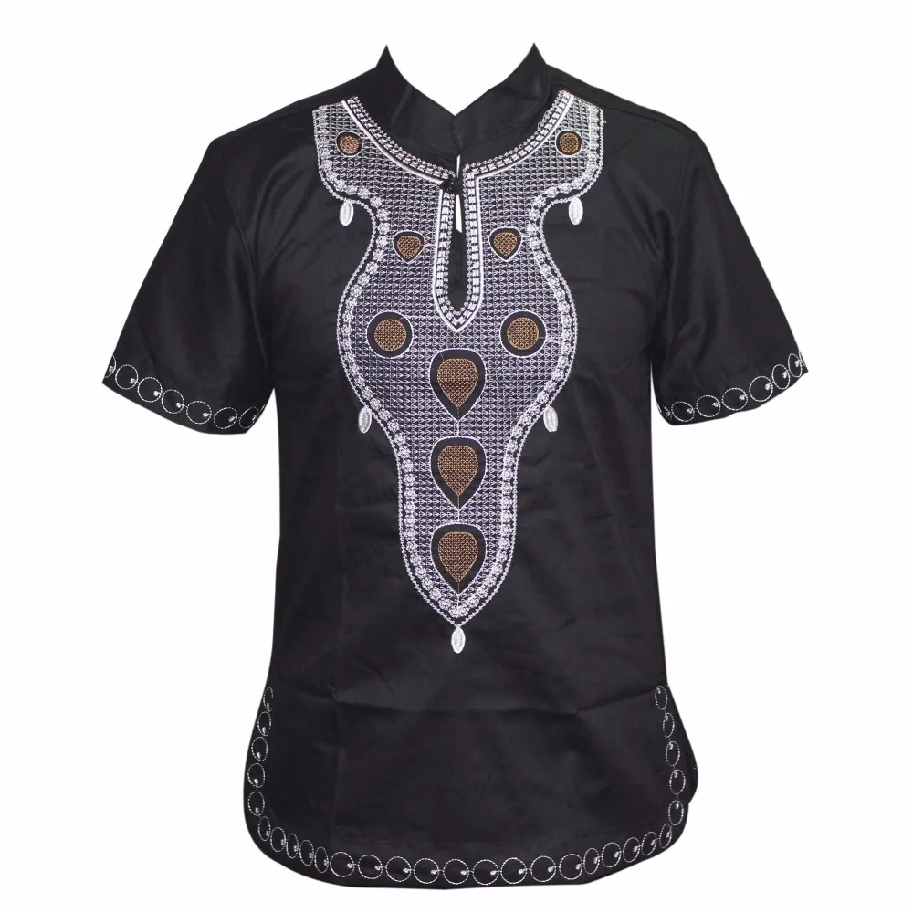 Mr Hunkle Embroidery Summer t-shirt Turtleneck Short Sleeve Men\'s Top Tee Smooth Casual African Traditional Dashiki Shirt button