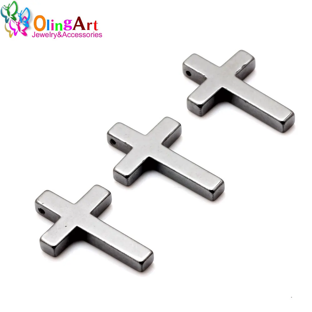 OlingArt 35*23MM 3pcs/Lot Natural Stone Black Hematite Beads Cross Pendant DIY Necklace Bracelet Jewelry Making New