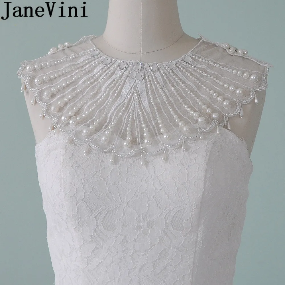 

JaneVini Western Style Bridal Shoulder Wrap Necklace Pearl Ribbon Crystal Handmade Women Shoulder Straps Lace Shoulder Chains