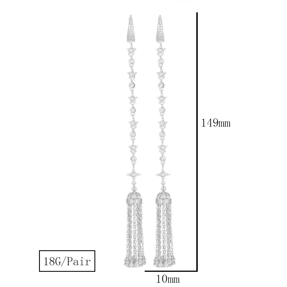 GODKI 149mm Super Long Cross Tassel Drops Geometry Cubic Zirconia American Wedding Party Earring Fashion Jewelry for Women