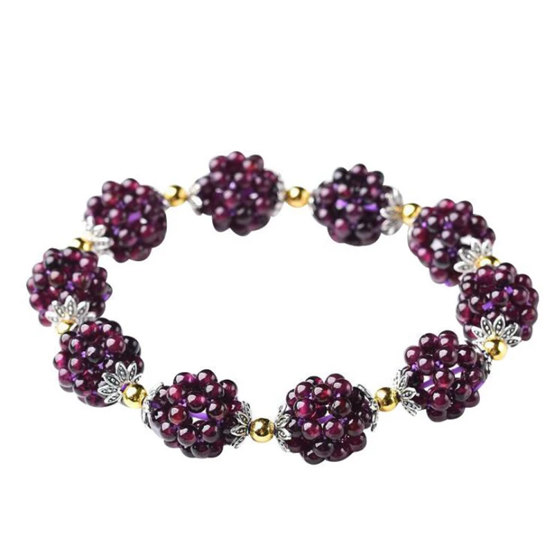 High Quality Natural Garnet Round Beaded Bracelets Strand Elegant Bracelets Bangles Fashion Jewelry Gift for Women Girls