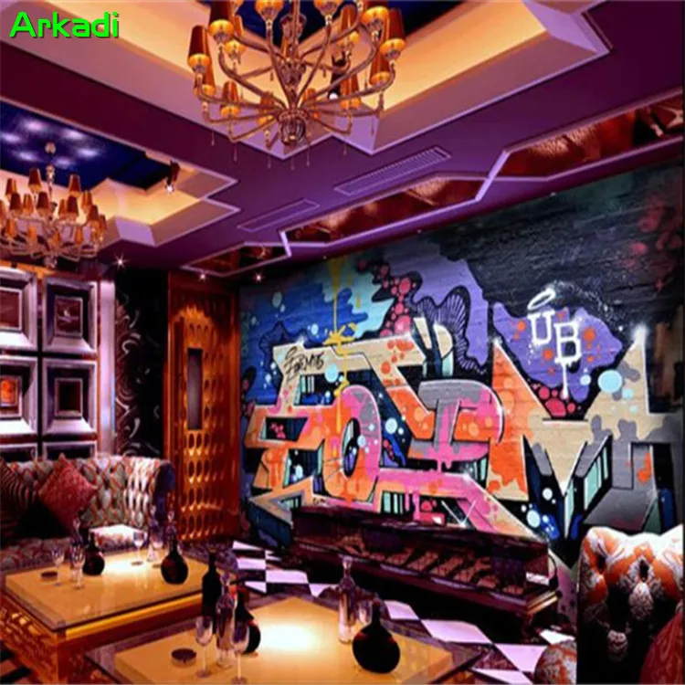 Brick wall graffiti retro modern bar ktv decorative background wall 3d fresco bar tea shop restaurant decoration wallpaper