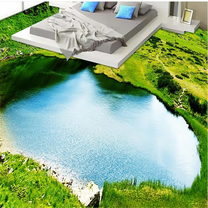 

beibehang self-adhesive 3d flooring wallpaper custom painting floor Meadow lake photo floor waterproof wallpaper for bathroom