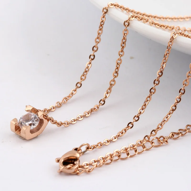 New arrival Rose Gold-Color 316L stainless steel fashion Crystal Zircon choker necklace women jewelry