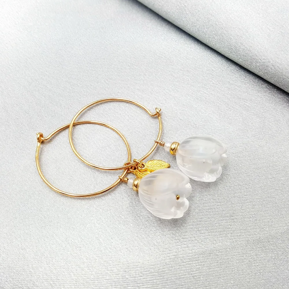 Lii Ji Natural Crystal/Clear Quartz Flower 925 Sterling Silver 18K Gold Plated Leaves Hoop Earrings Dropshipping