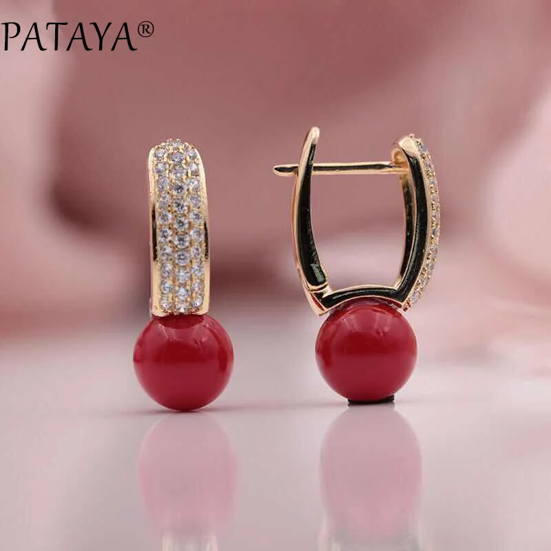 PATAYA New Multicolor Shell Pearls Micro-wax Inlay Natural Zircon Drop Earrings 585 Rose Gold Color Women Wedding Luxury Jewelry