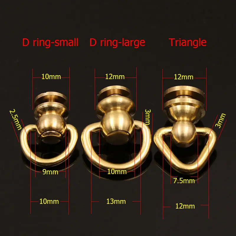 10Pcs Brass Ball Post Studs Rivet with D ring Screwback Round Head Nail Spots Swivel 360 Rotate Head Spikes Leather Craft DIY