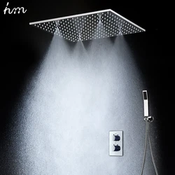 hm Ceiling Rain Shower System Set 20Inch Square Mist Spray Rainfall Shower Head Wall Concealed Thermostatic Diverter Faucets Kit