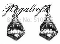 Jaws Shark Tooth Earring Bleeding Teeth Ocean Animail Dangle Charm Gunmetal Color Gothic Jewelry