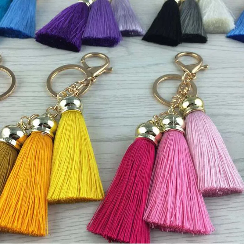 New Fashion Tassel Key Chain Women Cute Tassel Keychain Bag Accessory Silk Tassel Car Key Ring Jewelry