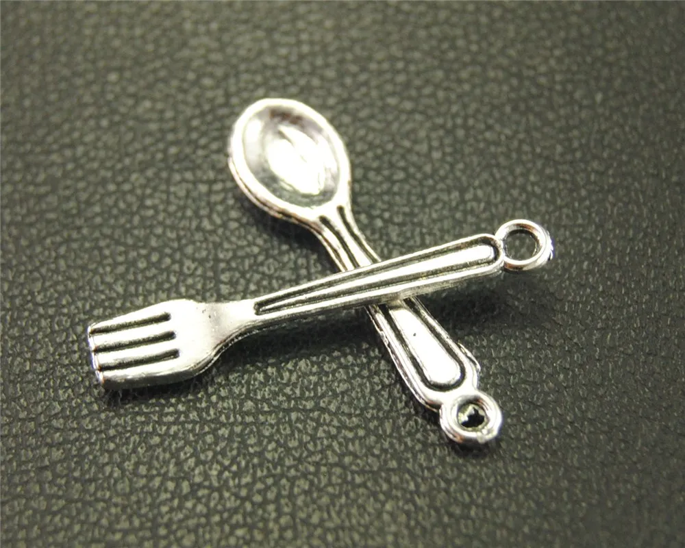 10pcs  Silver Color Tableware Spoon And Fork Charms DIY Jewelry Findings Accessories  A1923/A1924