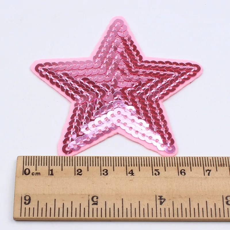 10pcs/lot Sequined Pink Star Patch For Girl Dress Hats T Shirt Bags DIY Iron On Sew On Stickers Cartoon Patches Appliques