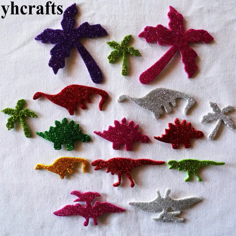 100 pezzi adesivi in schiuma glitterata con albero di cocco di dinosauro Arti e mestieri estivi Artigianato per la scuola materna Giocattoli educativi per l'apprendimento precoce