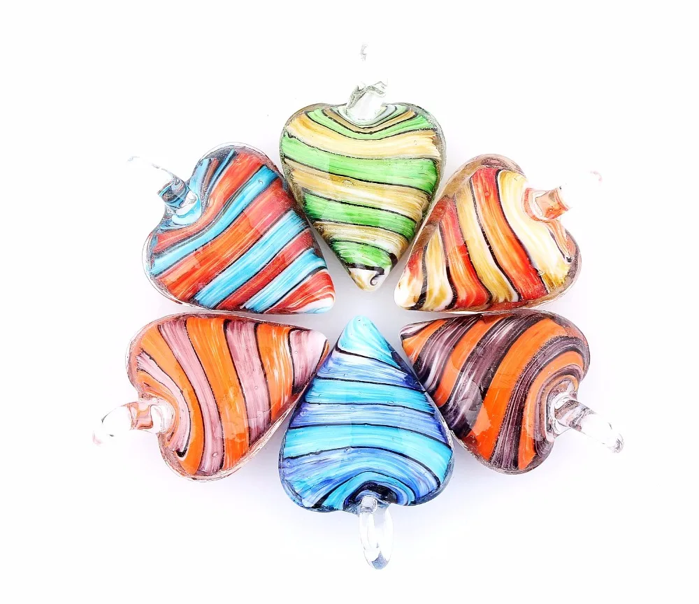 Customized Products Wholesale 600pcs Handmade Murano Lampwork Glass Stripe Heart Pendant Fit Necklace Siz46*31mm Express Ship